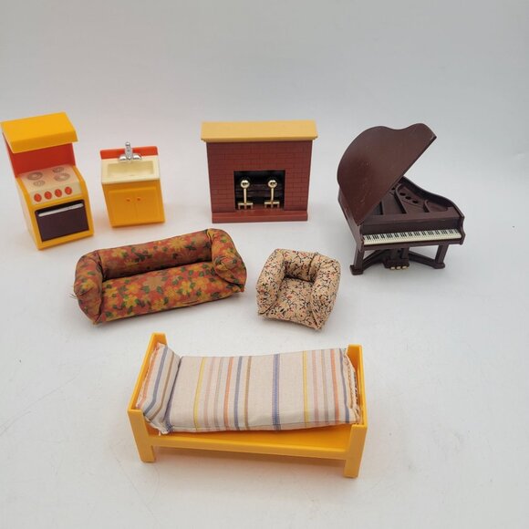 Fisher Price Other - Fisher Price Dollhouse #274 Furniture Lot Vintage 1977 Piano Fireplace Kitchen